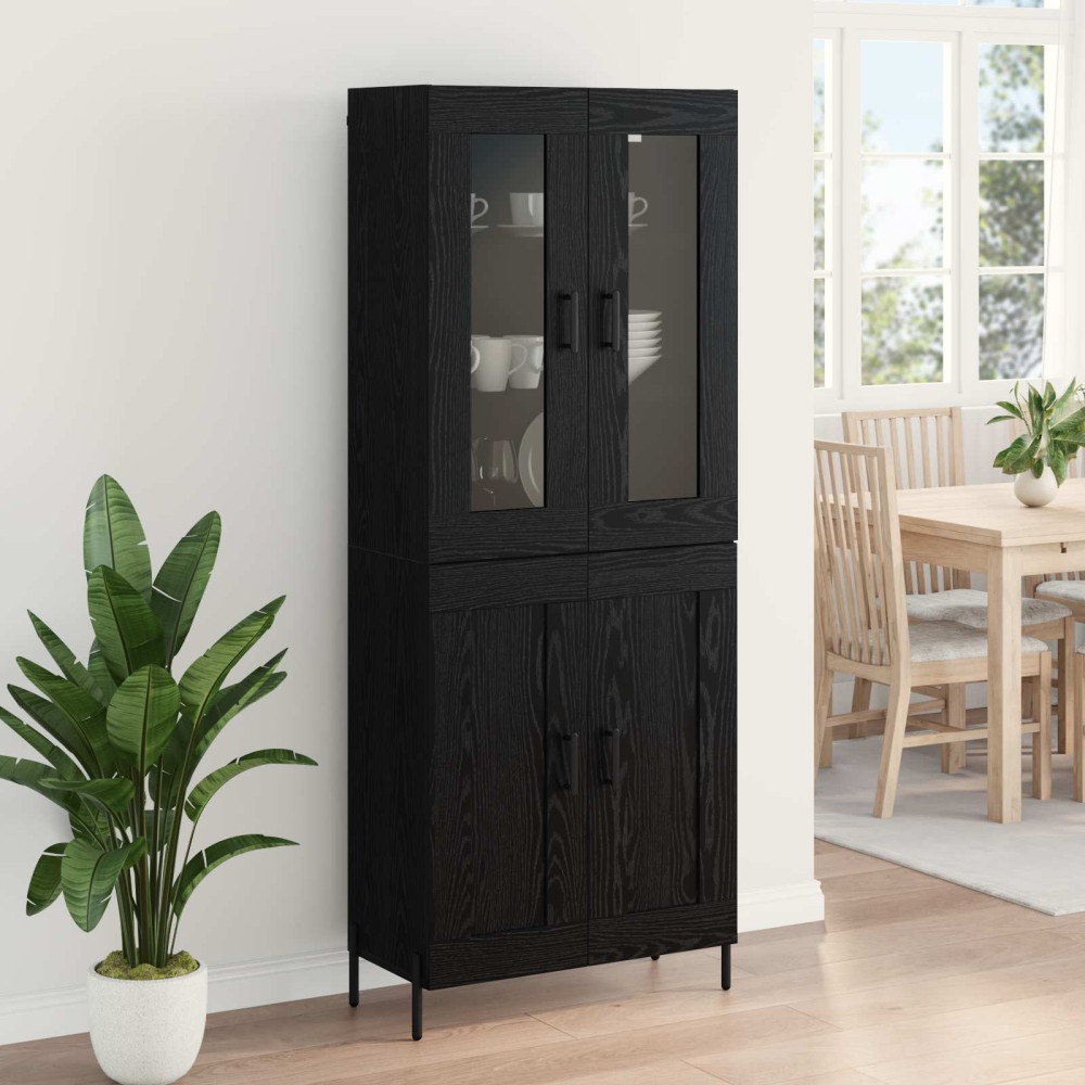 Produktbild för Skåp Väggmonterad Svart Ek 69,5 x 34 x 180 cm Konstruerat trä