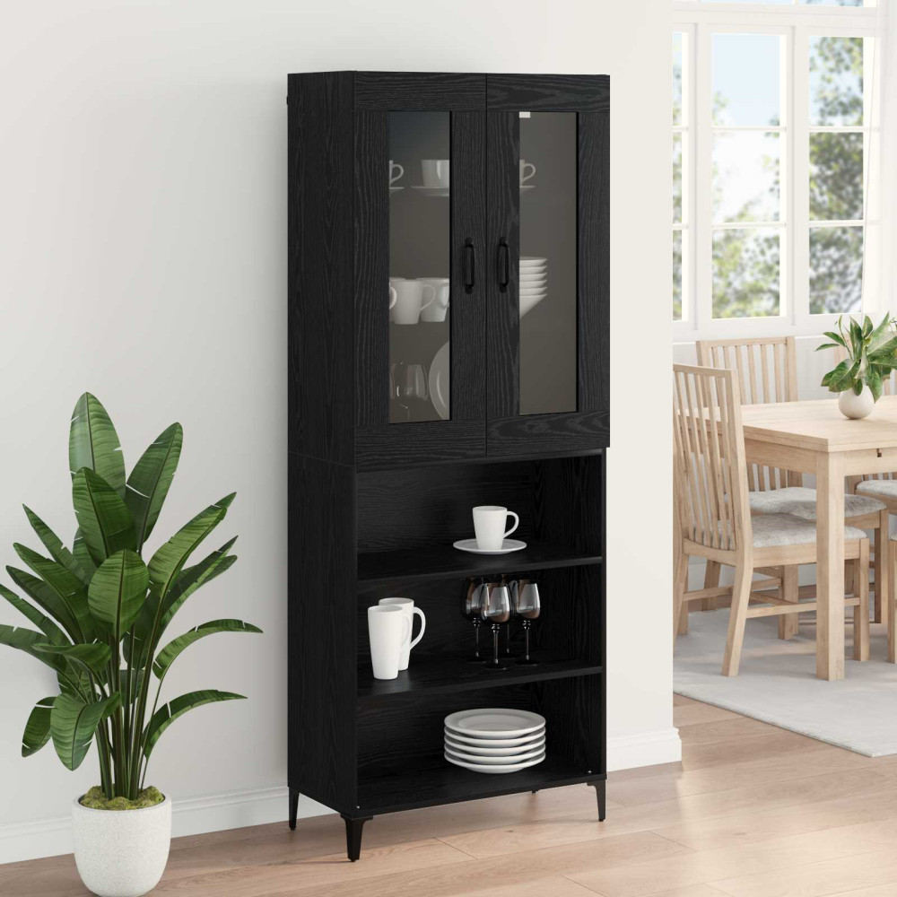 Produktbild för Skåp Väggmonterad Svart Ek 69,5 x 34 x 180 cm Konstruerat trä
