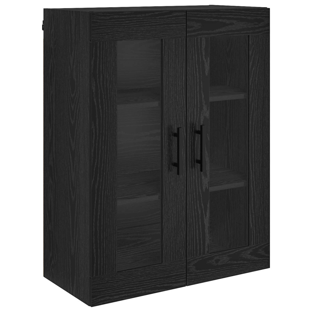 Produktbild för Skåp med låda 2 pcs Svart Ek Konstruerat trä och glas
