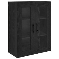 Produktbild för Skåp med låda 2 pcs Svart Ek Konstruerat trä och glas