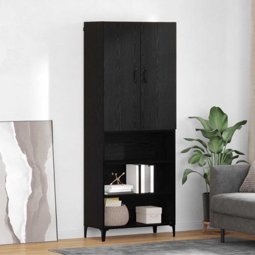 vidaXL Skåp Väggmonterad Svart Ek 69,5 x 34 x 180 cm Konstruerat trä