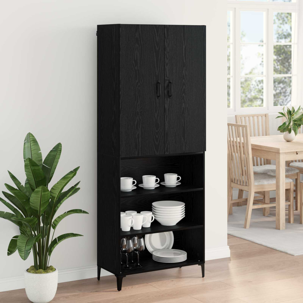 Produktbild för Skåp Väggmonterad Svart Ek 69,5 x 34 x 180 cm Konstruerat trä