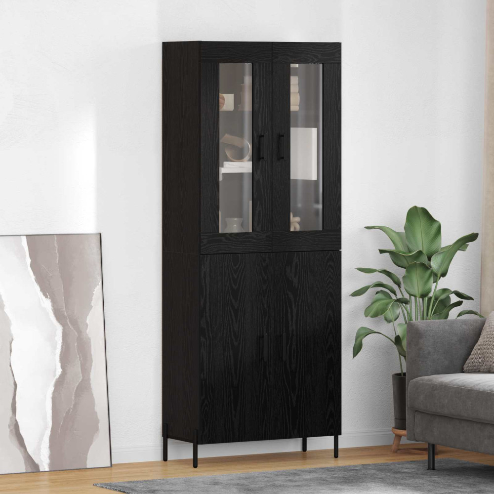 Produktbild för Skåp Väggmonterad Svart Ek 69,5 x 34 x 180 cm Konstruerat trä