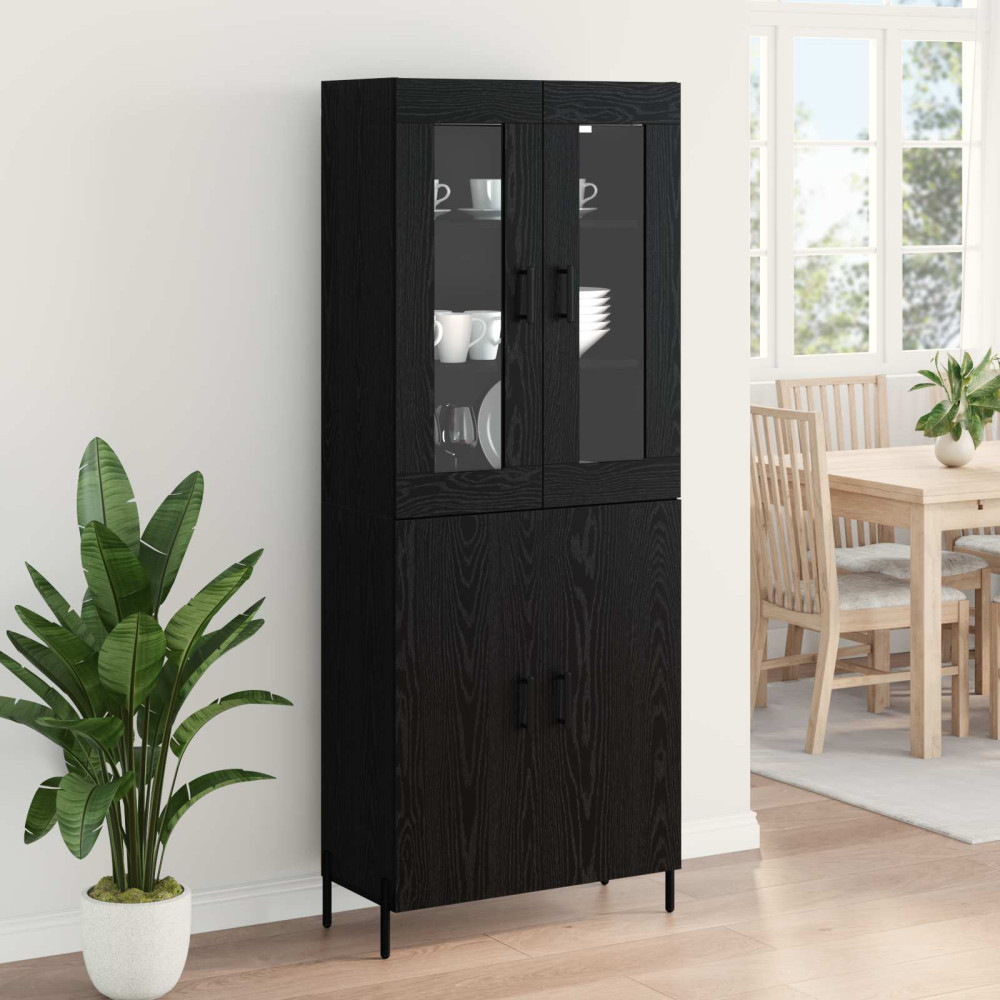 Produktbild för Skåp Väggmonterad Svart Ek 69,5 x 34 x 180 cm Konstruerat trä