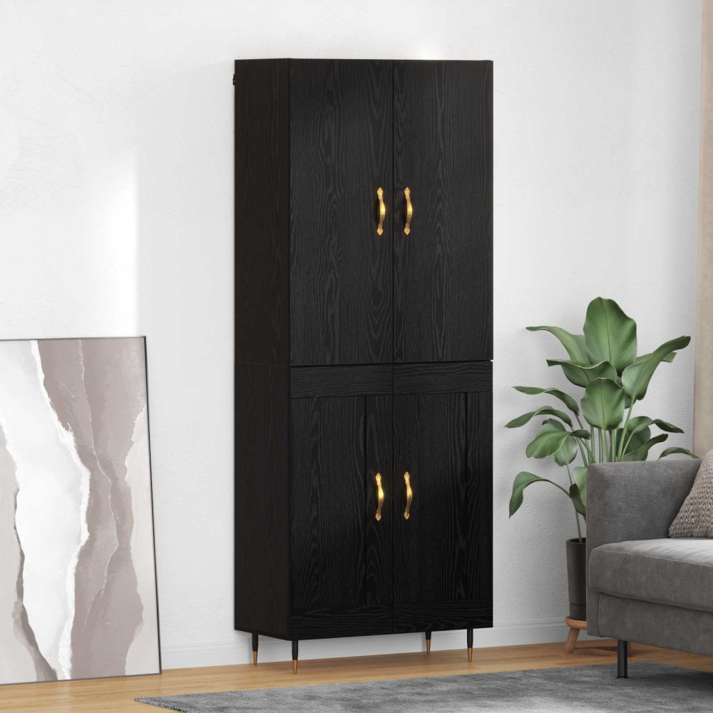 Produktbild för Skåp Väggmonterad Svart Ek 69,5 x 34 x 180 cm Konstruerat trä
