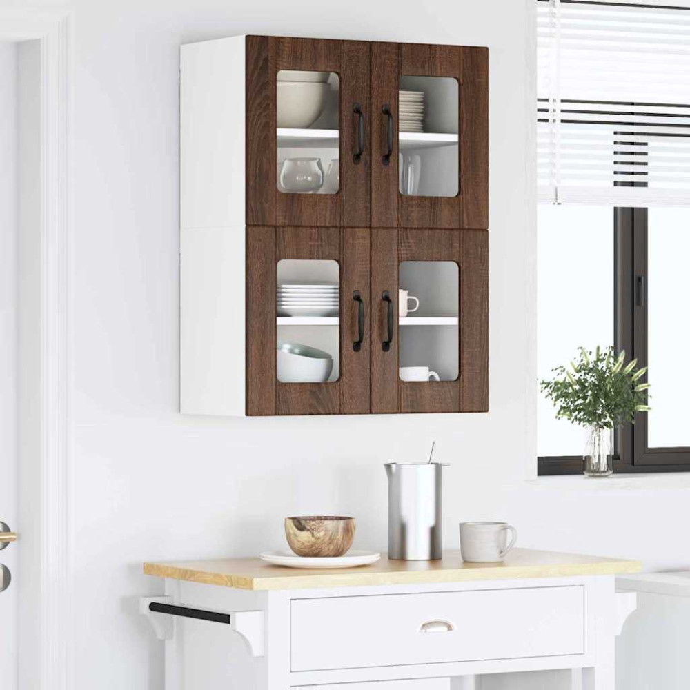 Produktbild för Väggglasförråd LUCCA 2 pcs Brun ek 60 x 31 x 40 cm