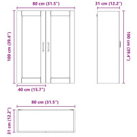 Produktbild för Väggglasförråd LUCCA Svart 80 x 31 x 100 cm Konstruerat trä