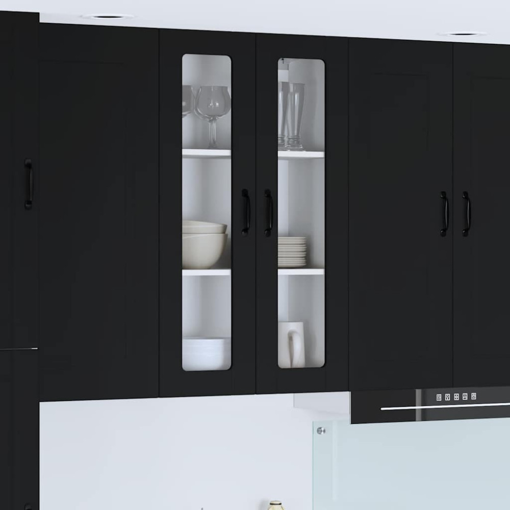 Produktbild för Väggglasförråd LUCCA Svart 60 x 31 x 100 cm Konstruerat trä