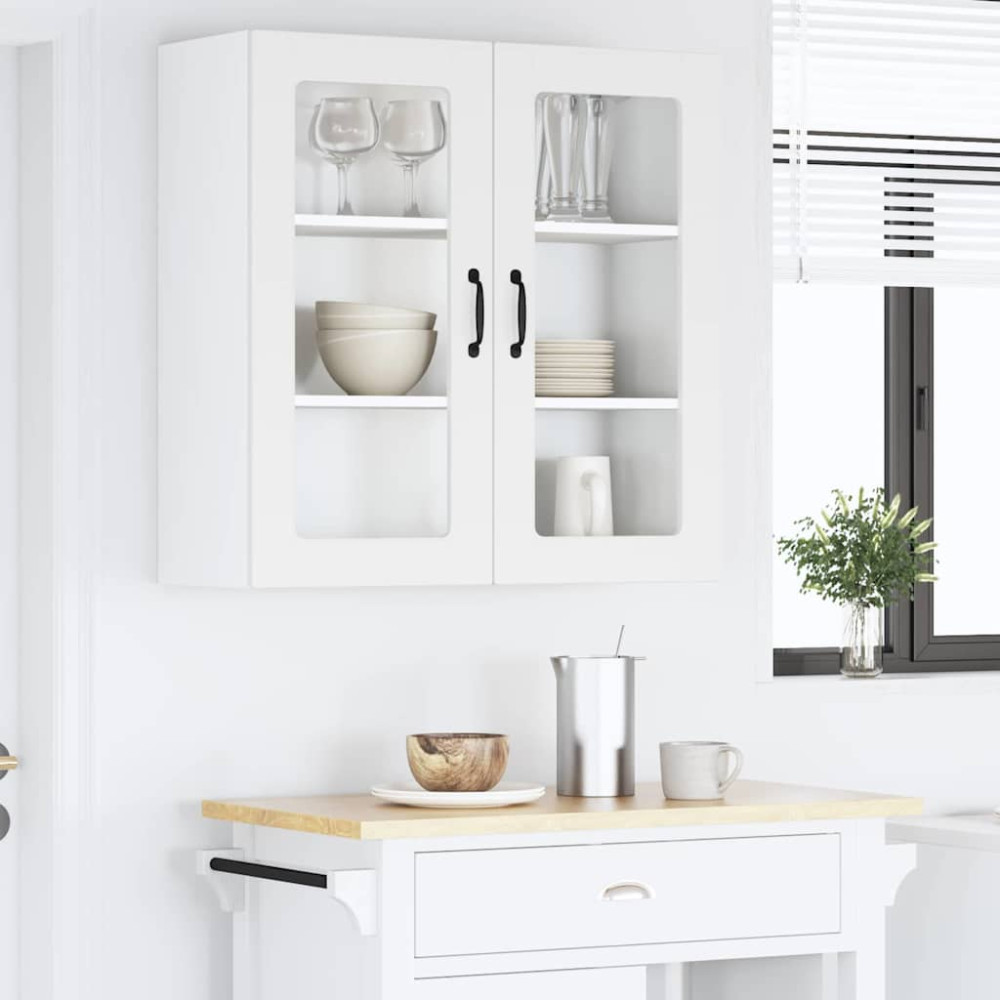 Produktbild för Väggglasförråd PORTO Vit 80 x 31 x 80 cm Konstruerat trä