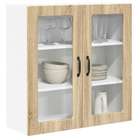 Produktbild för Väggglasförråd PORTO Sonoma-ek 80 x 31 x 80 cm Konstruerat trä