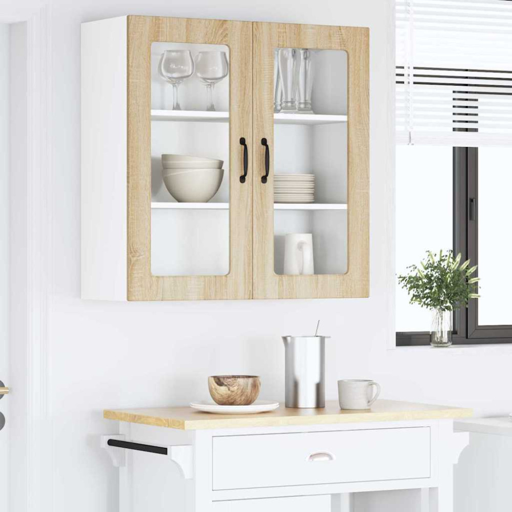 Produktbild för Väggglasförråd PORTO Sonoma-ek 80 x 31 x 80 cm Konstruerat trä