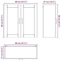 Produktbild för Väggglasförråd PORTO Högblanka vita 80 x 31 x 80 cm