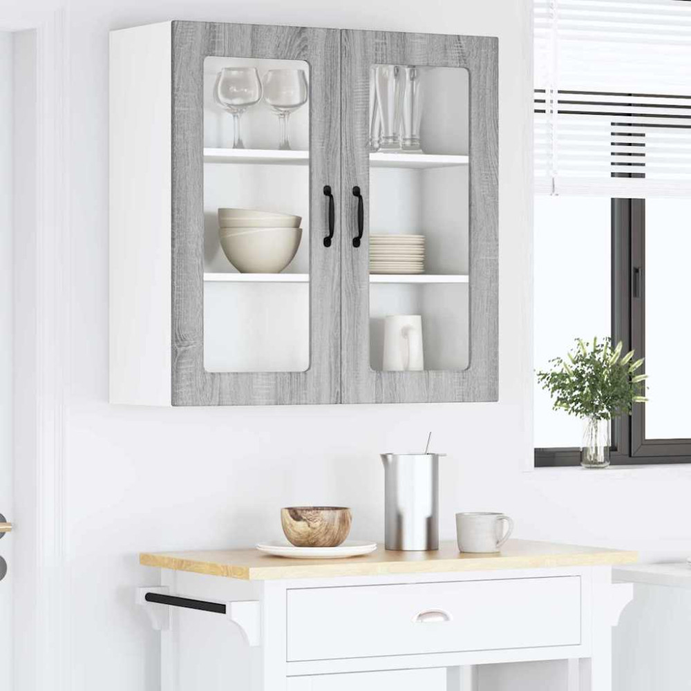 Produktbild för Väggglasförråd PORTO Grå Sonoma 80 x 31 x 80 cm Konstruerat trä
