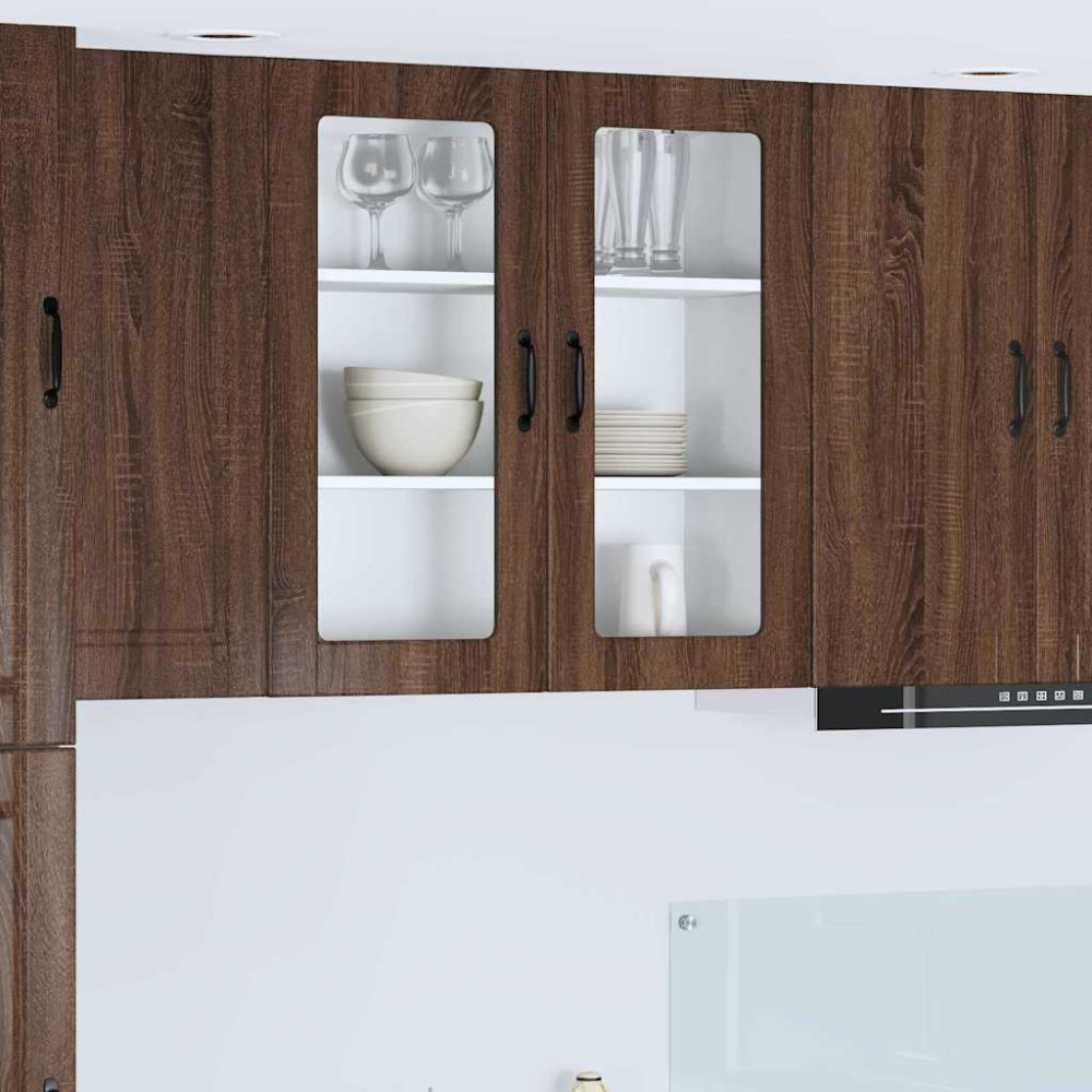 Produktbild för Väggglasförråd PORTO Brun Ek 80 x 31 x 80 cm Konstruerat trä