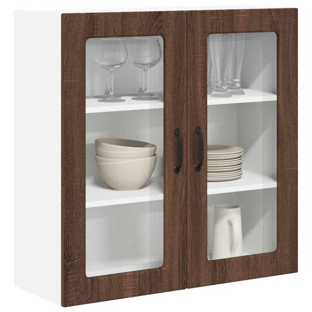 Produktbild för Väggglasförråd PORTO Brun Ek 80 x 31 x 80 cm Konstruerat trä