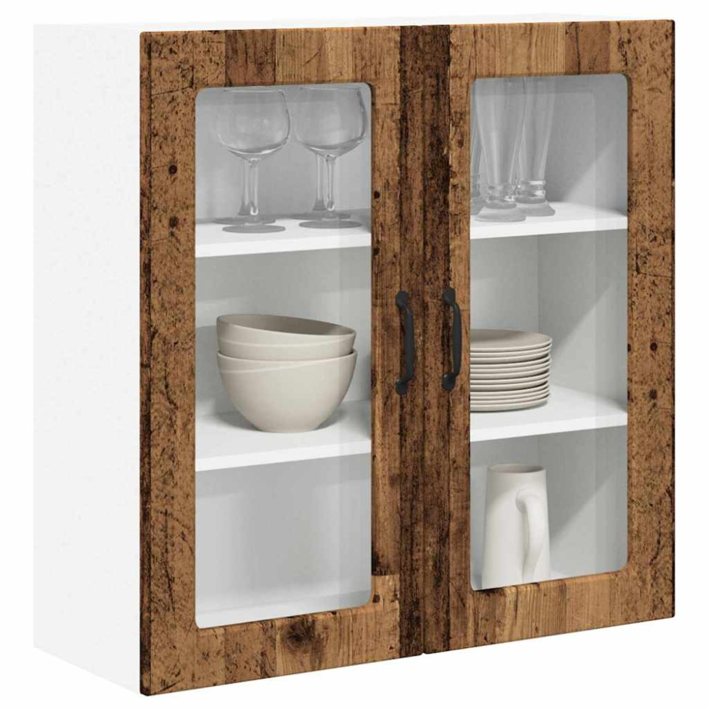 Produktbild för Väggglasförråd PORTO Gammalt trä 80 x 31 x 80 cm