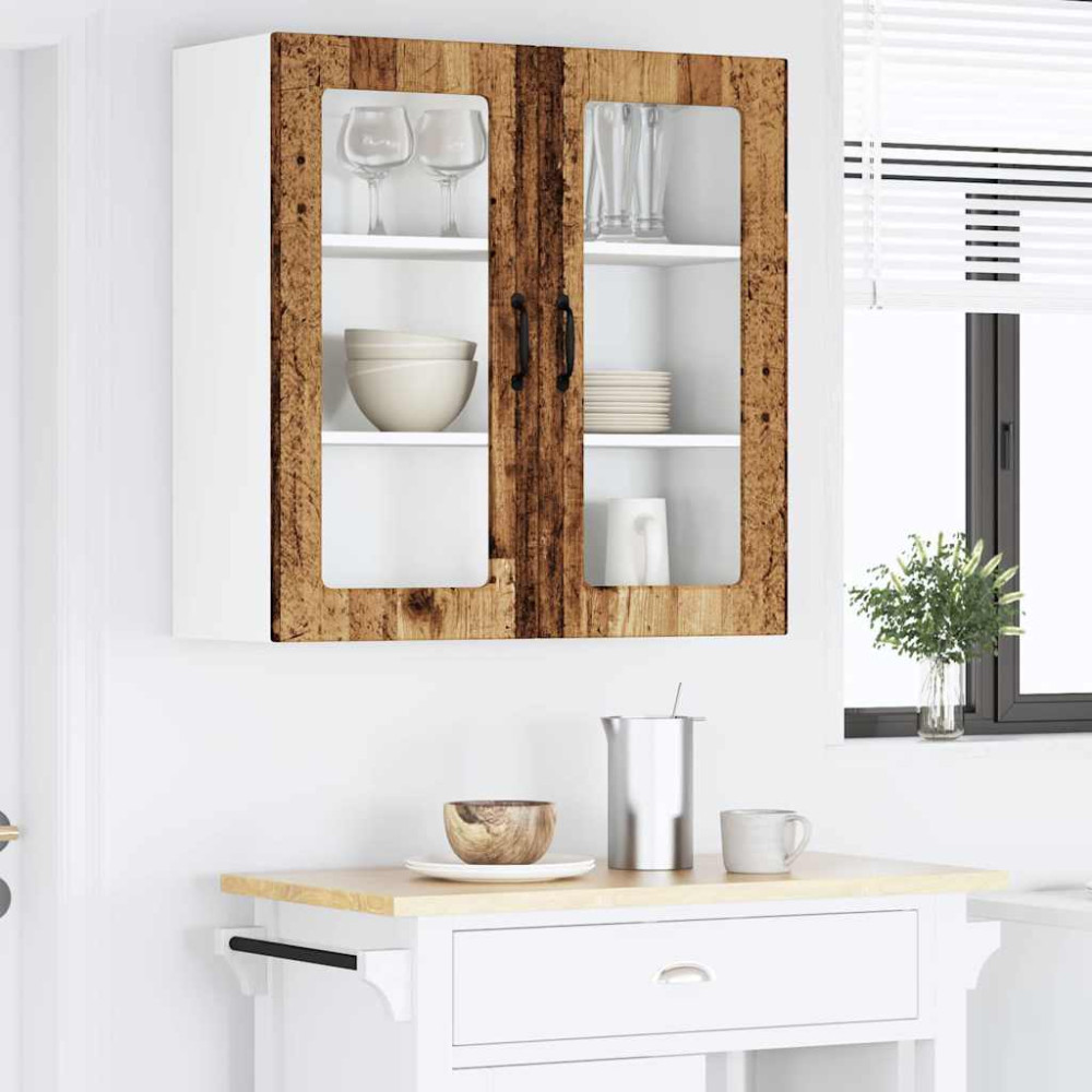Produktbild för Väggglasförråd PORTO Gammalt trä 80 x 31 x 80 cm