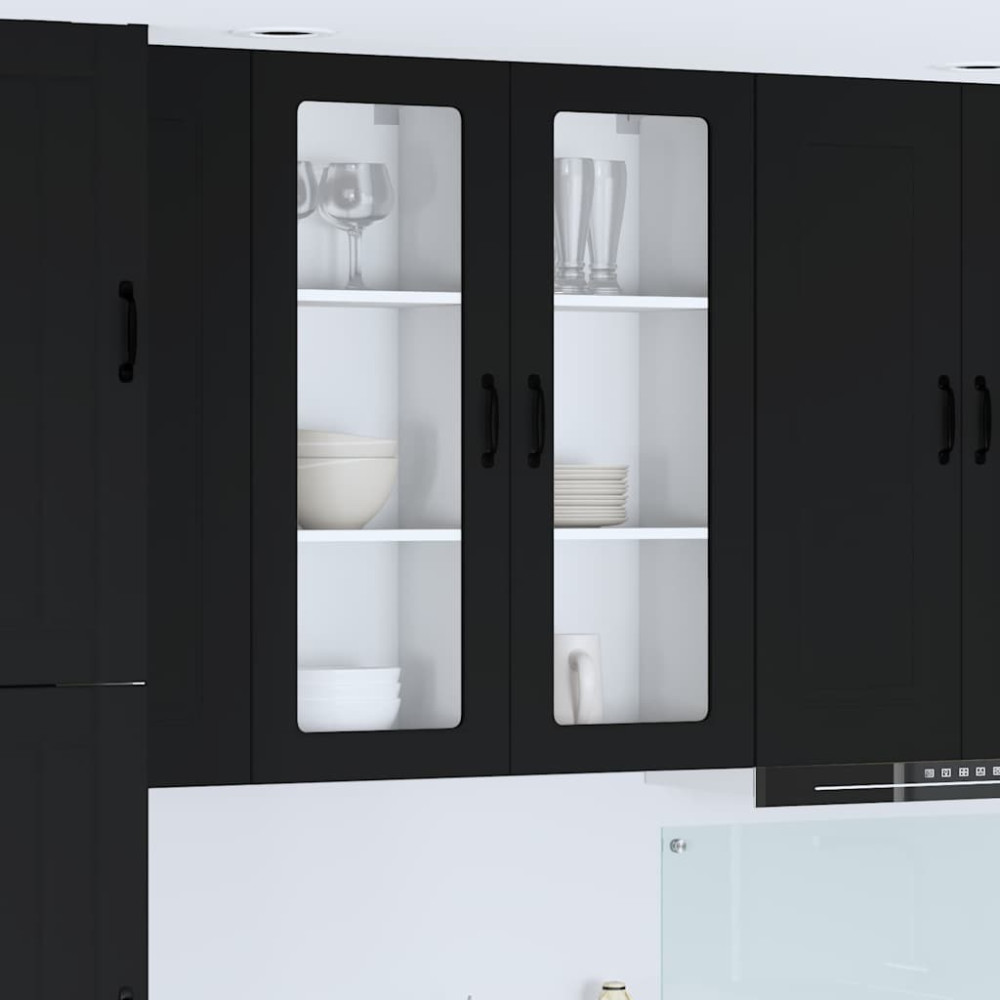 Produktbild för Väggglasförråd PORTO Svart 40 x 31 x 100 cm Konstruerat trä