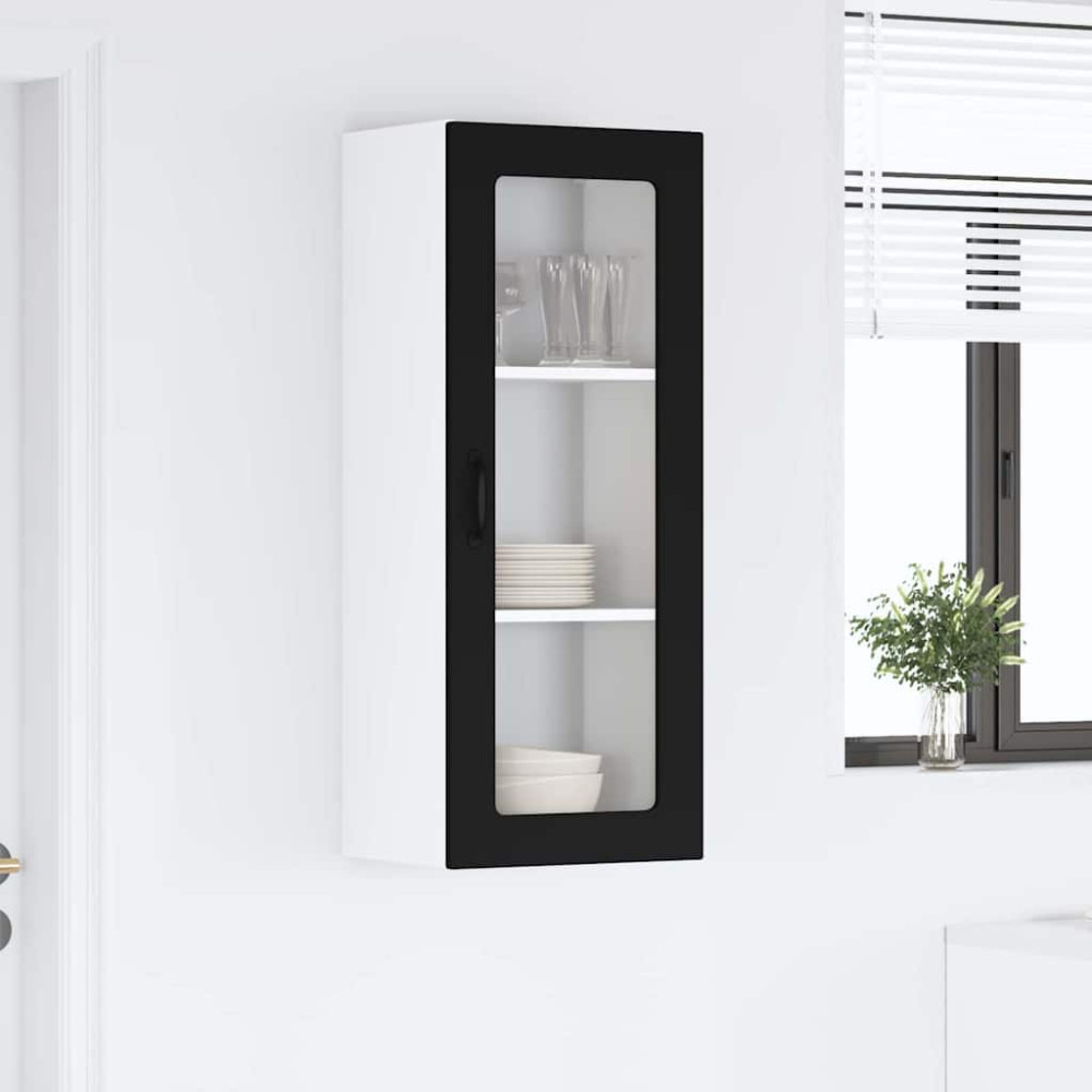 Produktbild för Väggglasförråd PORTO Svart 40 x 31 x 100 cm Konstruerat trä