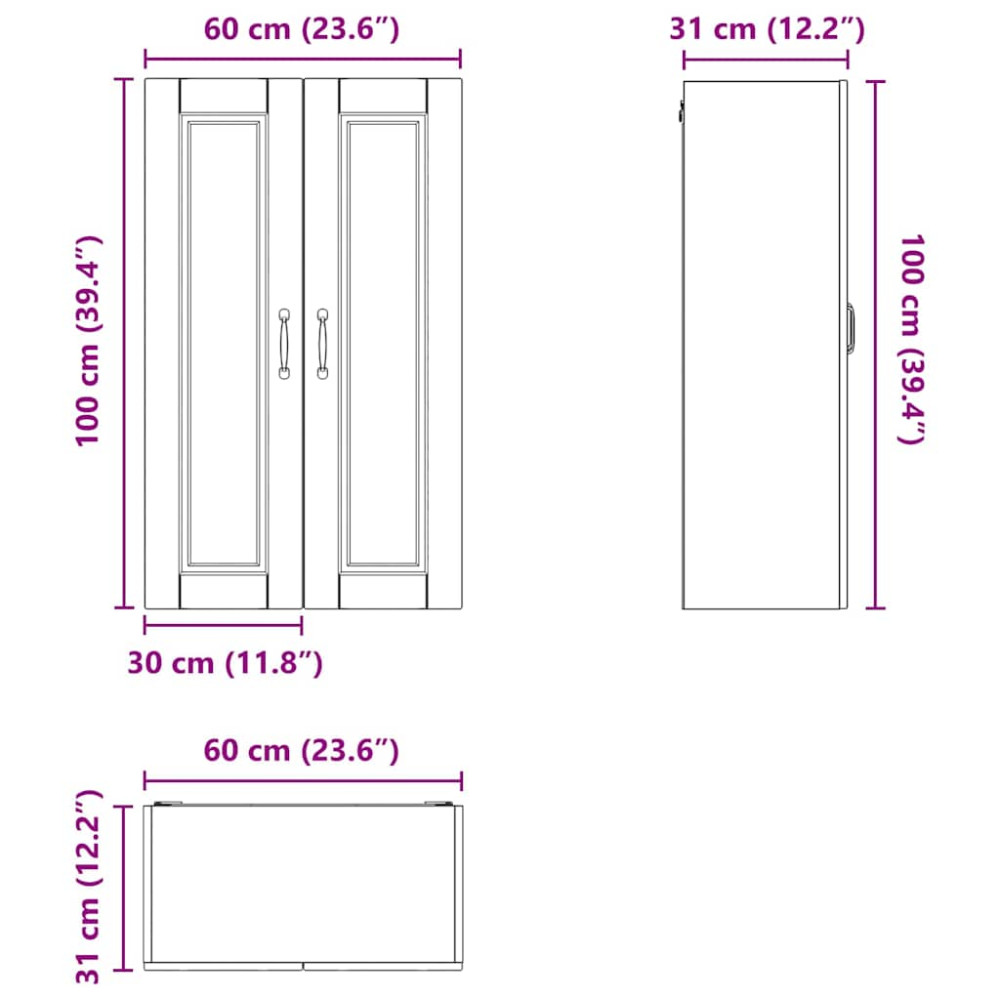Produktbild för Väggskåp PORTO Rökt ek 60 x 31 x 100 cm Konstruerat trä