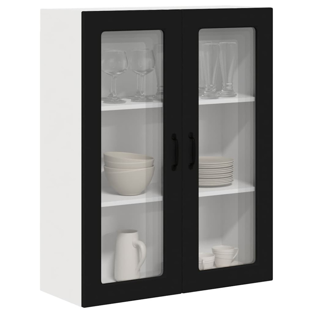 Produktbild för Väggglasförråd PORTO Svart 80 x 31 x 100 cm Konstruerat trä