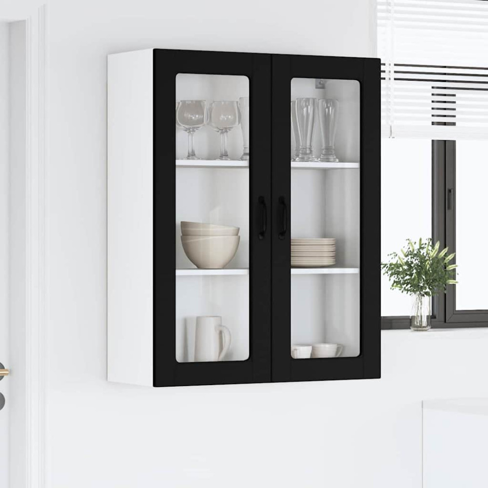 Produktbild för Väggglasförråd PORTO Svart 80 x 31 x 100 cm Konstruerat trä