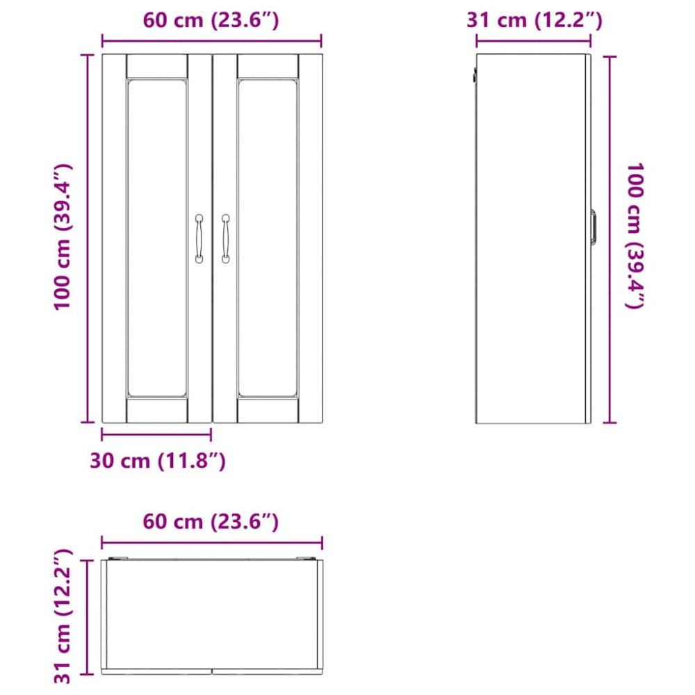 Produktbild för Väggglasförråd PORTO Sonoma-ek 60 x 31 x 100 cm Konstruerat trä