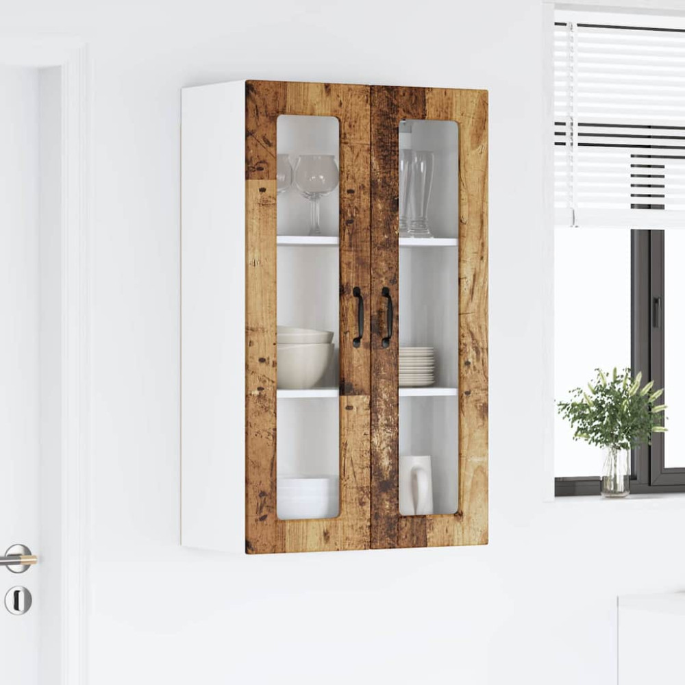 Produktbild för Väggglasförråd PORTO Gammalt trä 60 x 31 x 100 cm