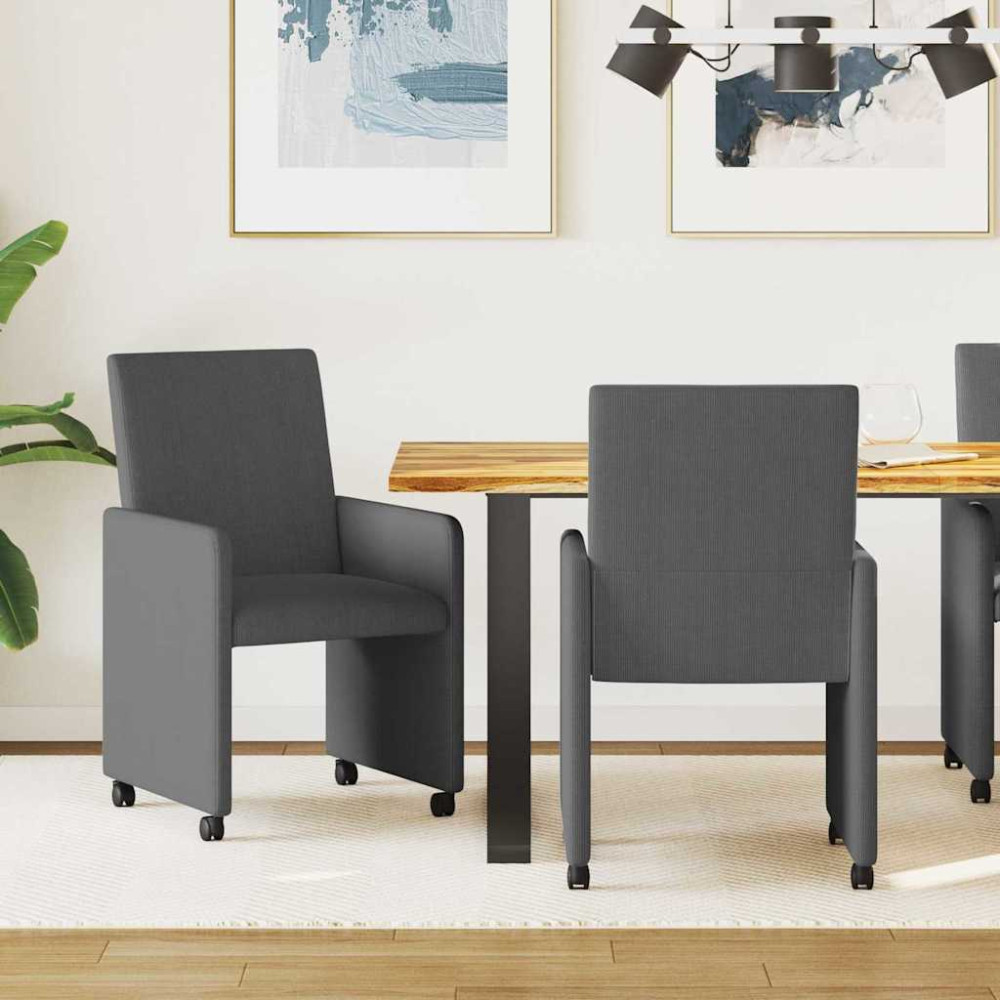 Produktbild för Matstolar med hjul 2 pcs Mörkgrå 57 x 66 x 94 cm Mockatyg