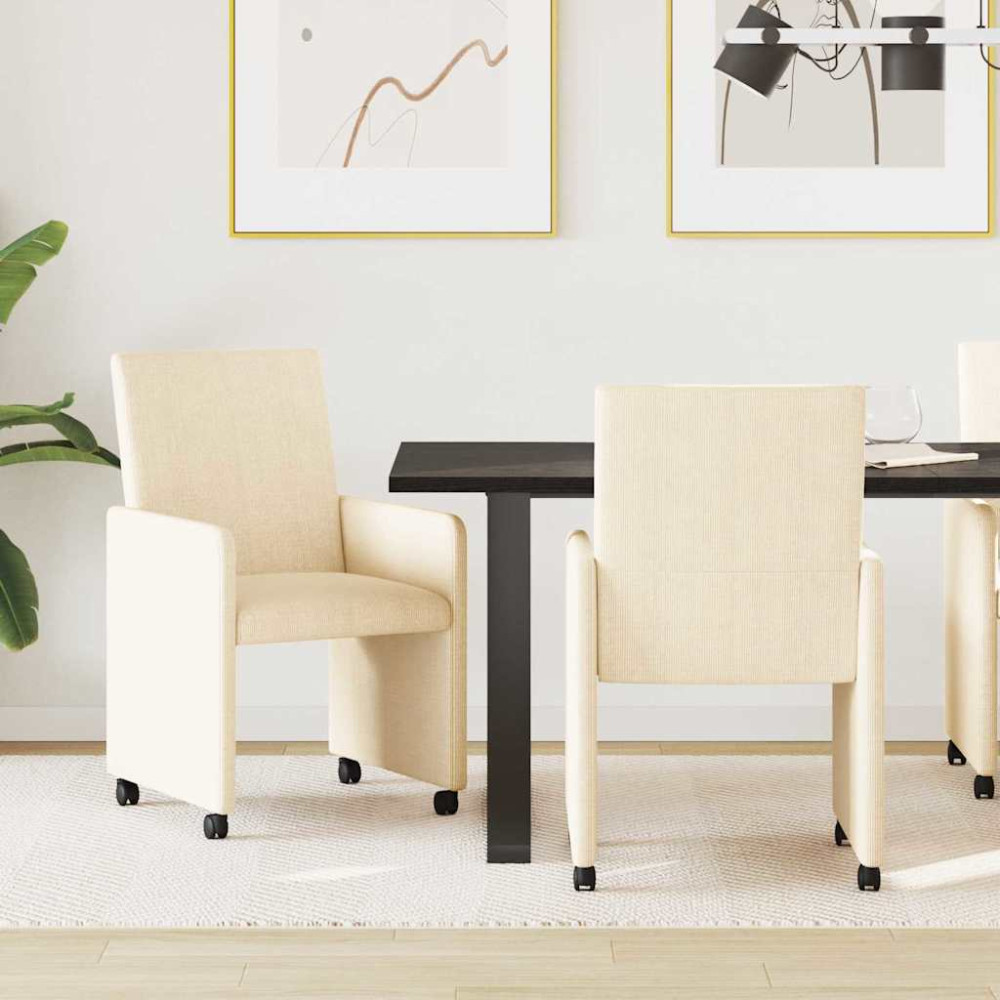 Produktbild för Matstolar med hjul med hjul 2 pcs Kräm 57 x 66 x 94 cm Mockatyg