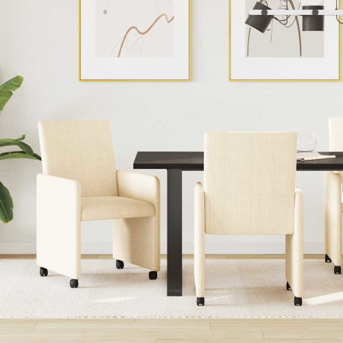 vidaXL Matstolar med hjul med hjul 2 pcs Kräm 57 x 66 x 94 cm Mockatyg