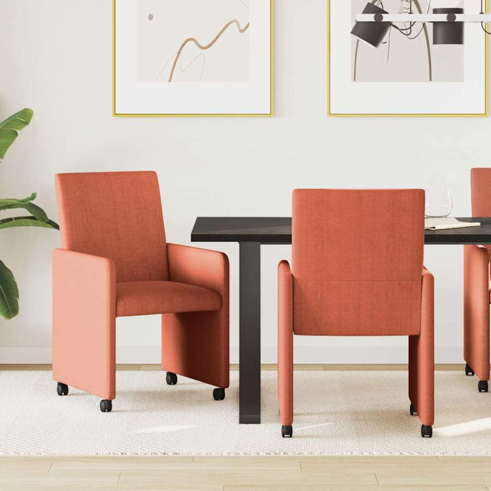 Produktbild för Matstolar med hjul 2 pcs Röd orange 57 x 66 x 94 cm Mockatyg