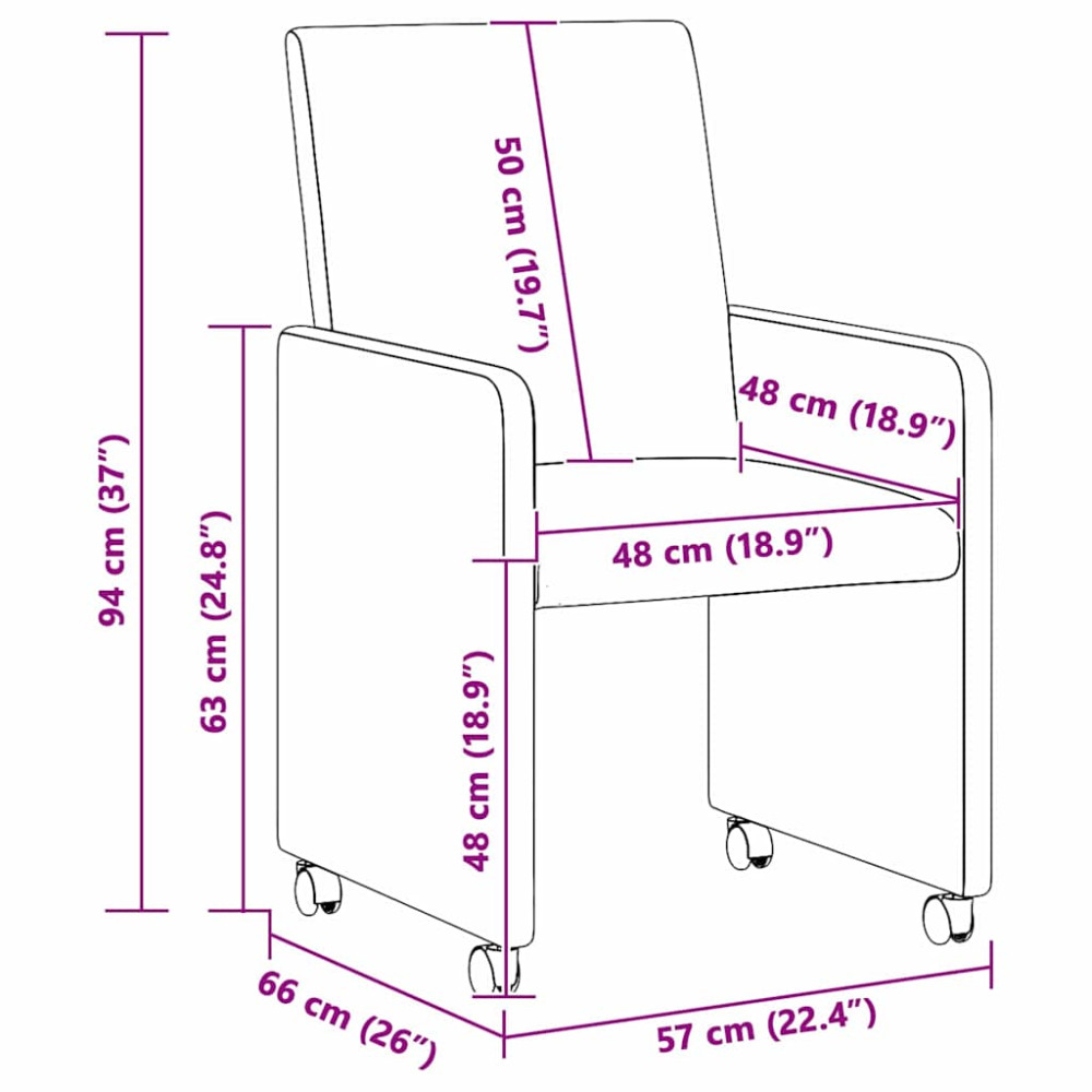 Produktbild för Matstolar med hjul 2 pcs Röd orange 57 x 66 x 94 cm Mockatyg