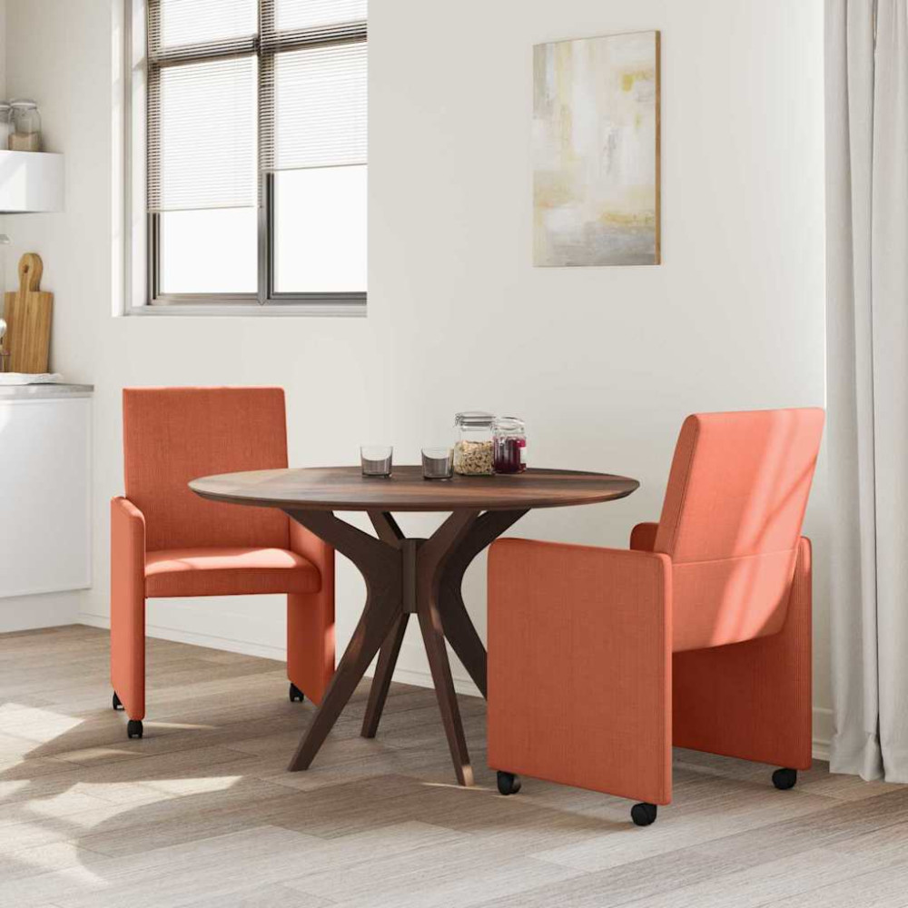 Produktbild för Matstolar med hjul 2 pcs Röd orange 57 x 66 x 94 cm Mockatyg