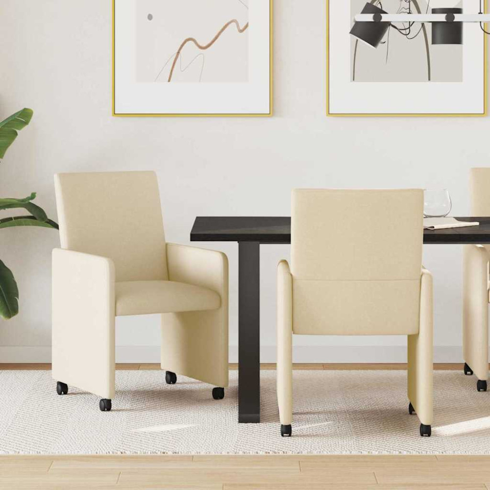 Produktbild för Matstolar med hjul med hjul 2 pcs Kräm 57 x 66 x 94 cm tyg