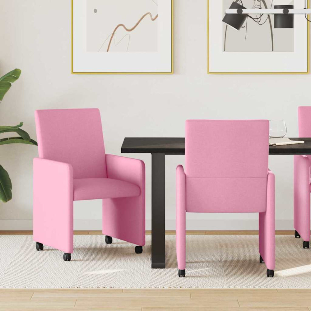 Produktbild för Matstolar med hjul med hjul 2 pcs Rosa 57 x 66 x 94 cm tyg