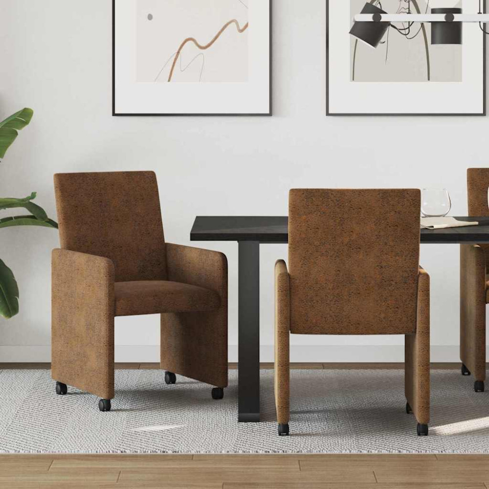 Produktbild för Matstolar med hjul 2 pcs Brun 57 x 66 x 94 cm Faux mockaläder
