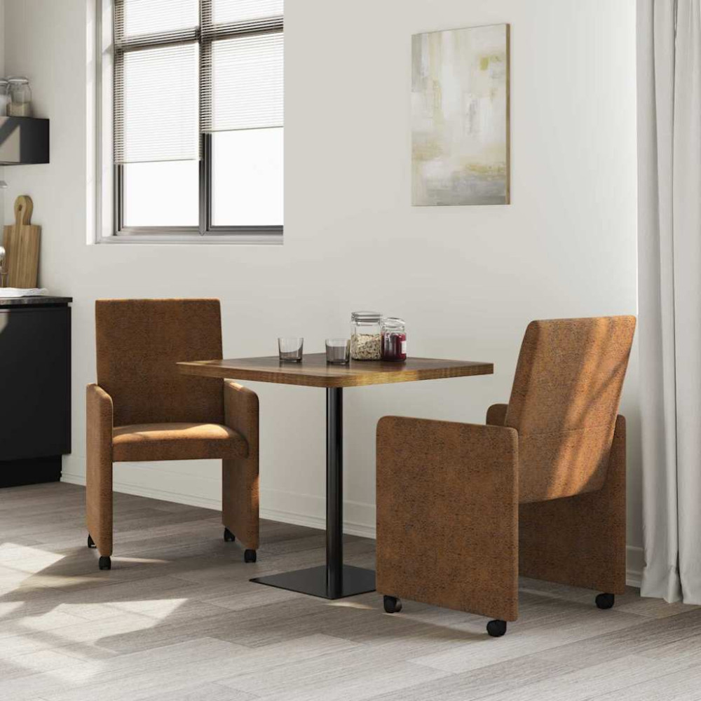 Produktbild för Matstolar med hjul 2 pcs Brun 57 x 66 x 94 cm Faux mockaläder