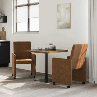 Produktbild för Matstolar med hjul 2 pcs Brun 57 x 66 x 94 cm Faux mockaläder