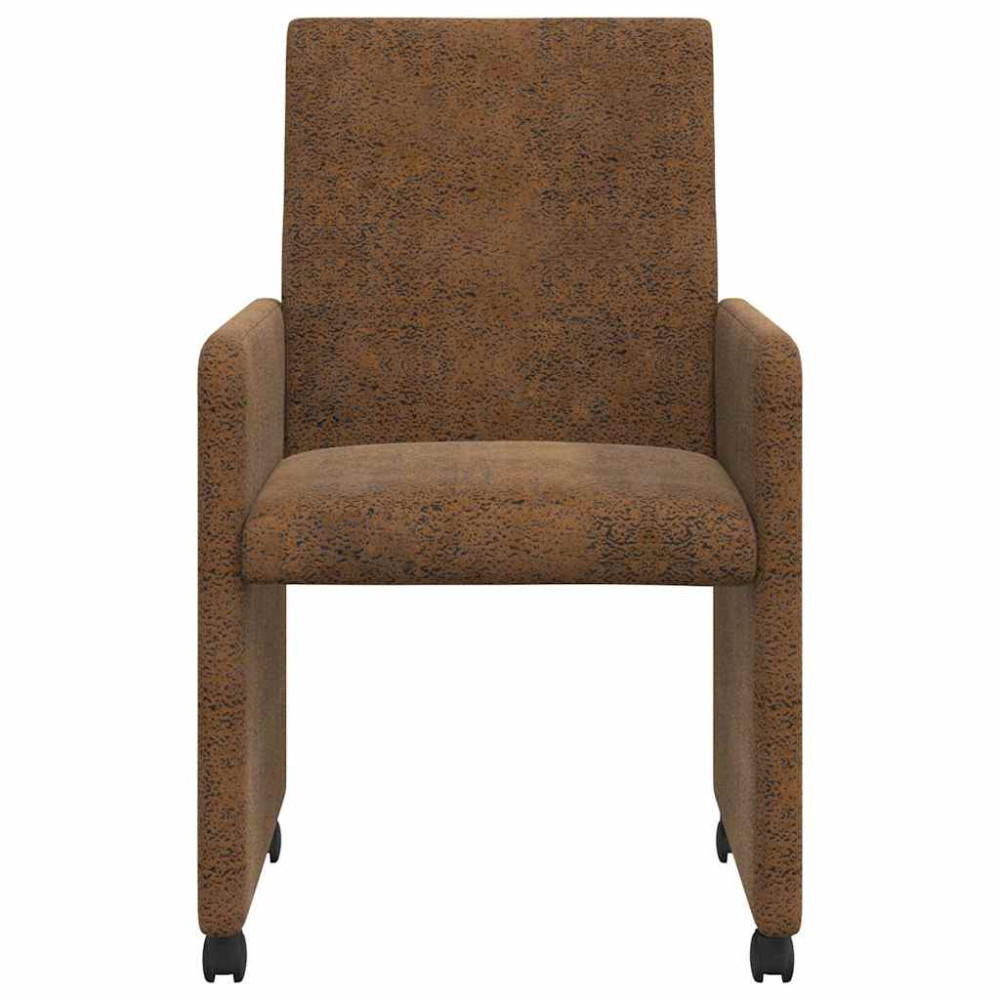 Produktbild för Matstolar med hjul 2 pcs Brun 57 x 66 x 94 cm Faux mockaläder