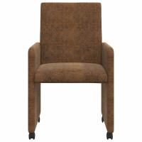 Produktbild för Matstolar med hjul 2 pcs Brun 57 x 66 x 94 cm Faux mockaläder