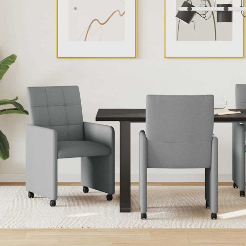 vidaXL Matstolar med hjul med hjul 2 pcs Ljusgrå 58 x 65 x 94 cm tyg