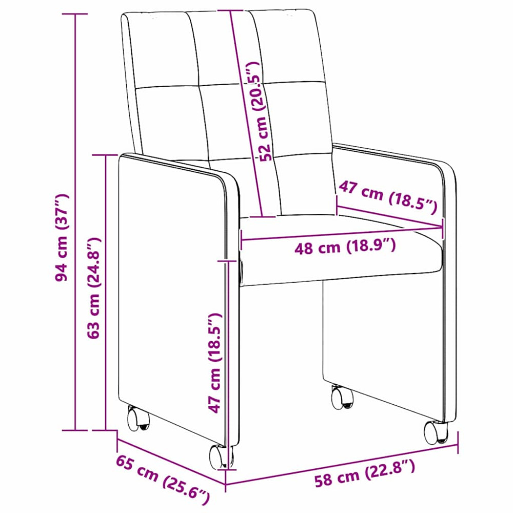 Produktbild för Matstolar med hjul med hjul 2 pcs Ljusgrå 58 x 65 x 94 cm tyg