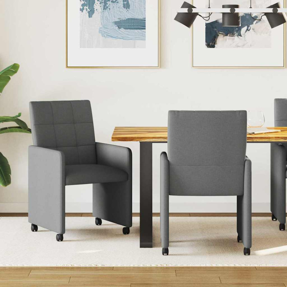 Produktbild för Matstolar med hjul med hjul 2 pcs Mörkgrå 58 x 65 x 94 cm tyg