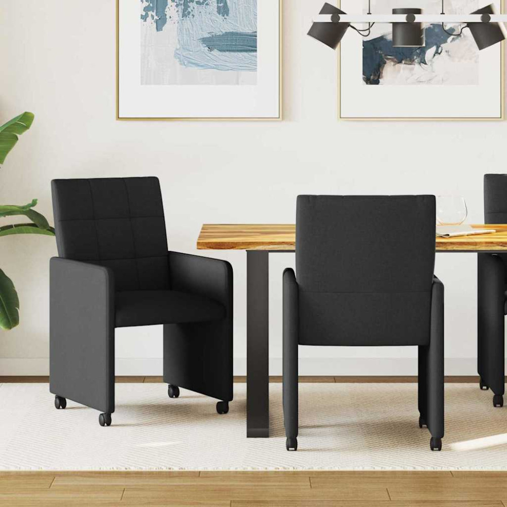 Produktbild för Matstolar med hjul med hjul 2 pcs Svart 58 x 65 x 94 cm tyg