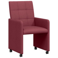 Produktbild för Matstolar med hjul med hjul 2 pcs Vinröd 58 x 65 x 94 cm tyg
