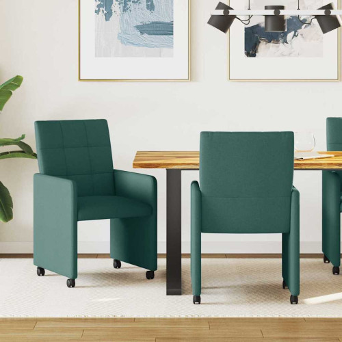 vidaXL Matstolar med hjul med hjul 2 pcs Mörkgrön 58 x 65 x 94 cm tyg