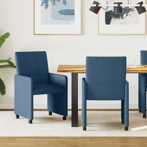 vidaXL Matstolar med hjul med hjul 2 pcs Blå 58 x 65 x 94 cm tyg