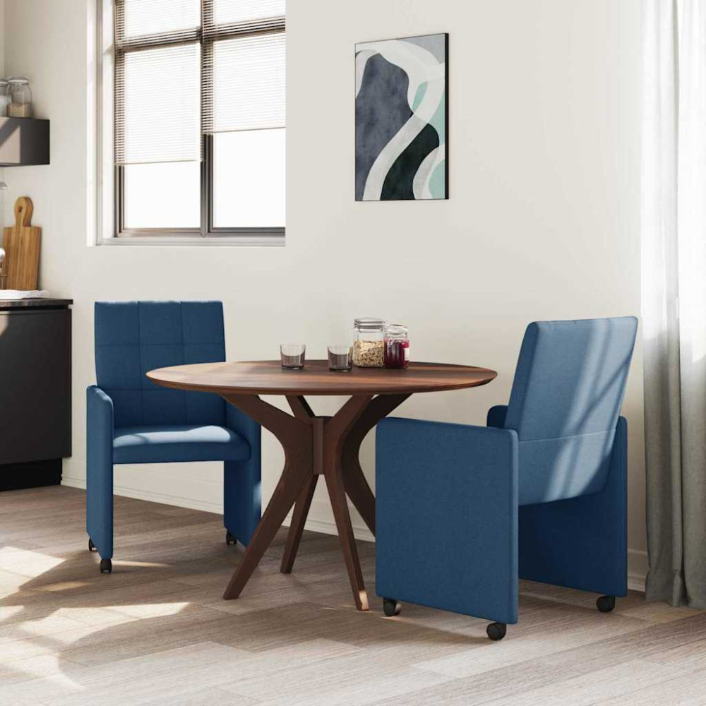 Produktbild för Matstolar med hjul med hjul 2 pcs Blå 58 x 65 x 94 cm tyg