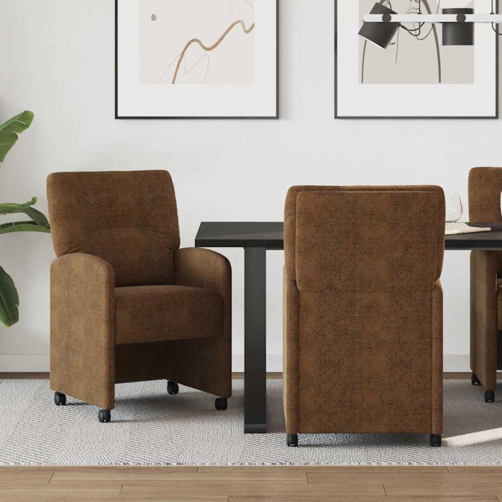 Produktbild för Matstolar med hjul 2 pcs Brun 57 x 67 x 95 cm Faux mockaläder